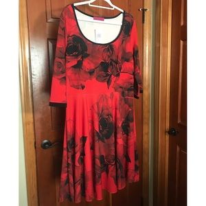 Melissa Masse Textured Red Rosette Dress 1X